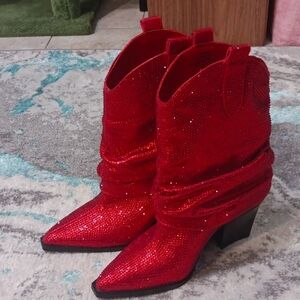 Jessica Simpson Gemorra Red Glitter Heeled Boots